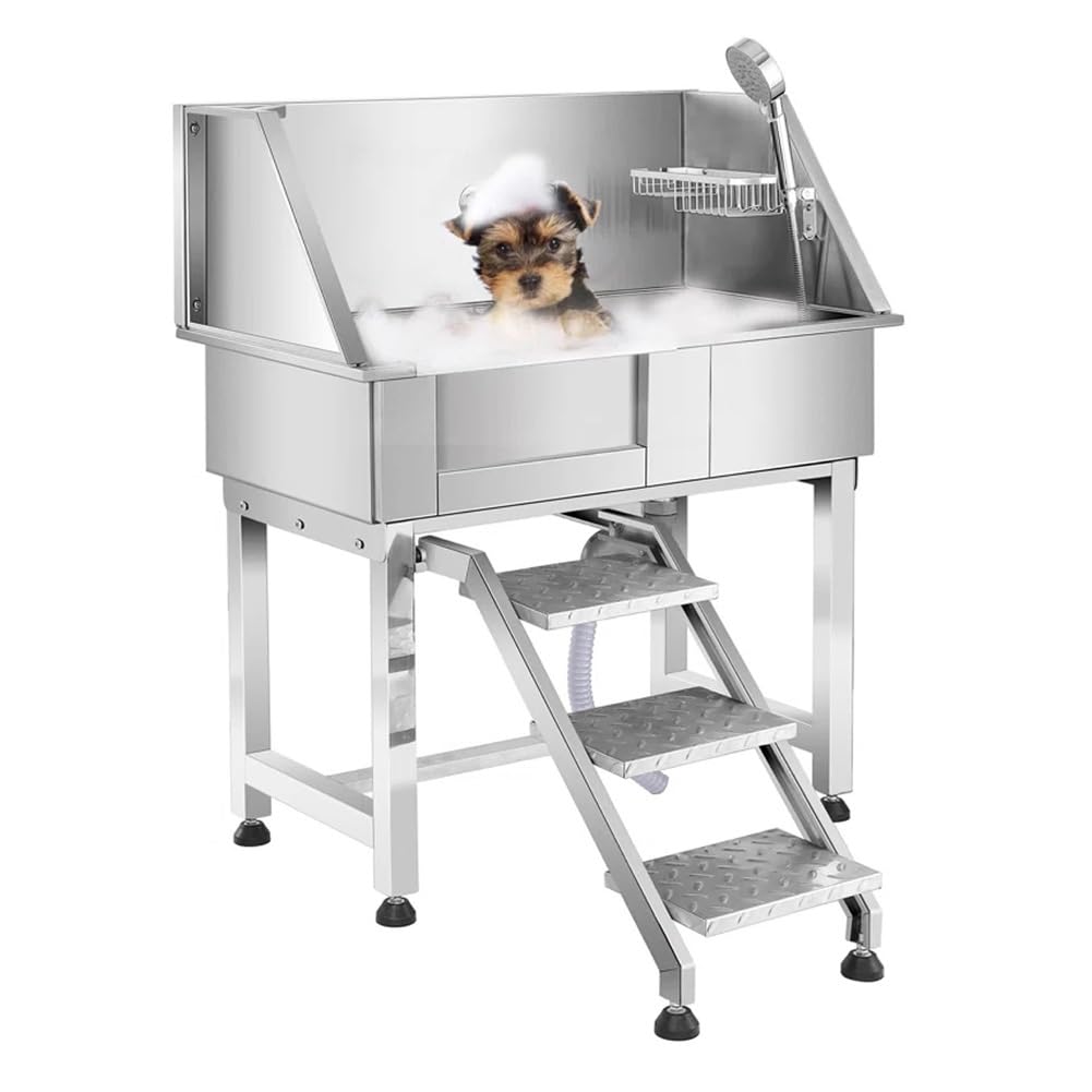34" Stainless Steel Pet Dog Grooming Bath Tub with Walk-in Stairs R28225