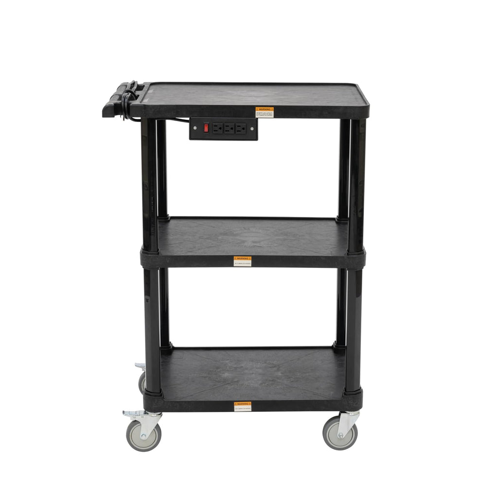 3-Shelf Mobile Utility Cart with 3 Outlets and 8' Cord, Black L751
