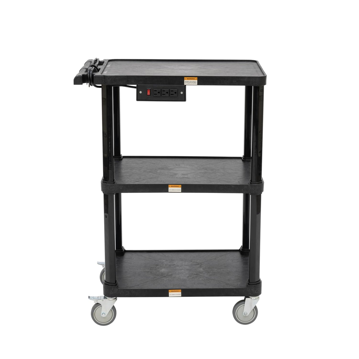 3-Shelf Mobile Utility Cart with 3 Outlets and 8' Cord, Black L751