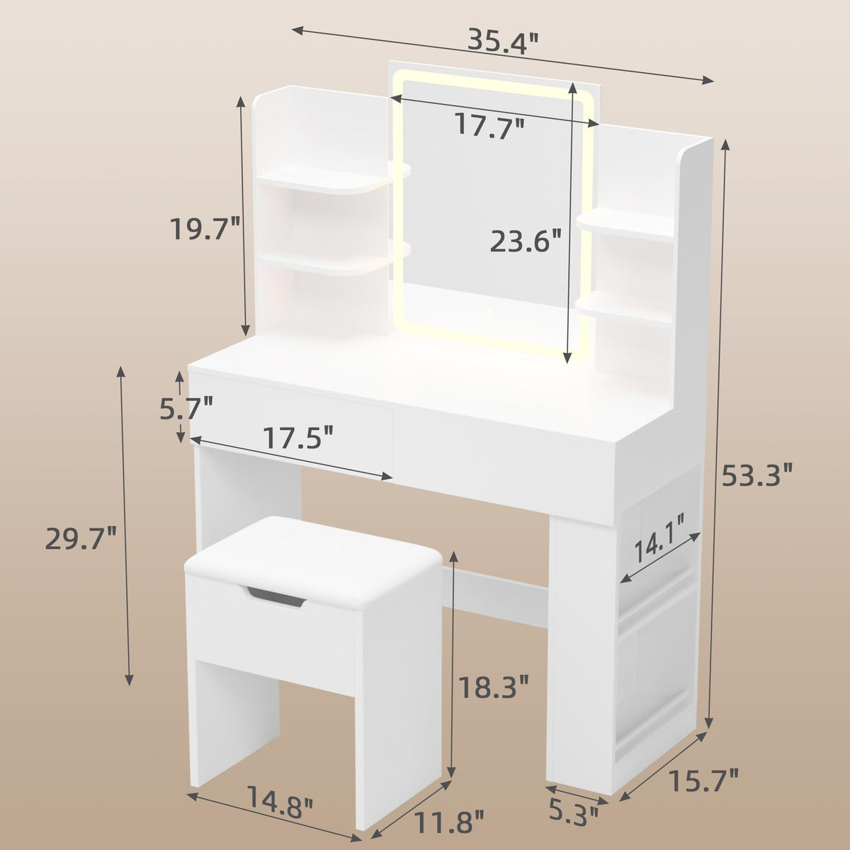 White Vanity Desk Set with LED Mirror G665848