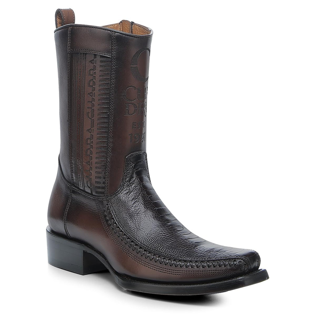 Brown Ostrich Leg Leather Cowboy Boots O140722