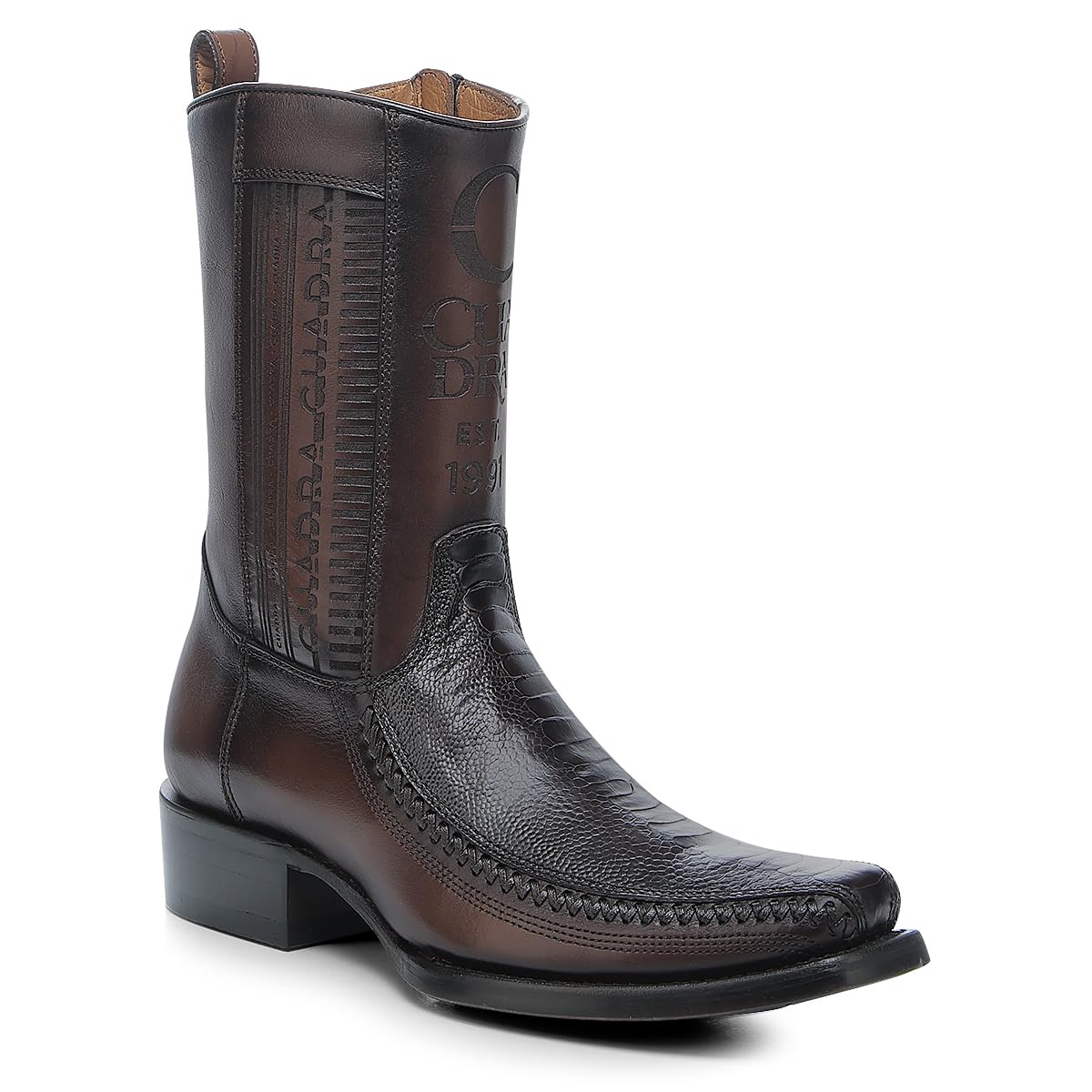 Brown Ostrich Leg Leather Cowboy Boots O140722