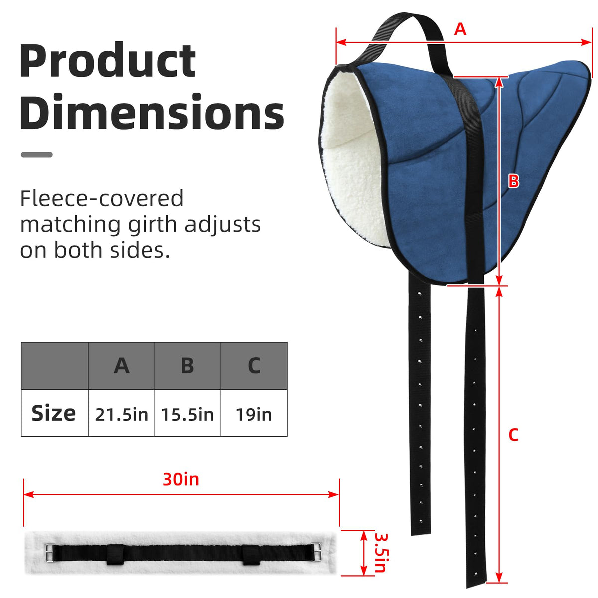 Horse Bareback Saddle Pad with Adjustable Girth Q708