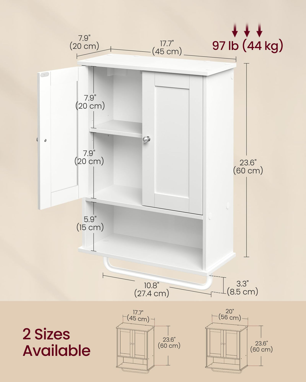 Wall Mounted Cabinet with 2 Doors and Adjustable Shelves A22983