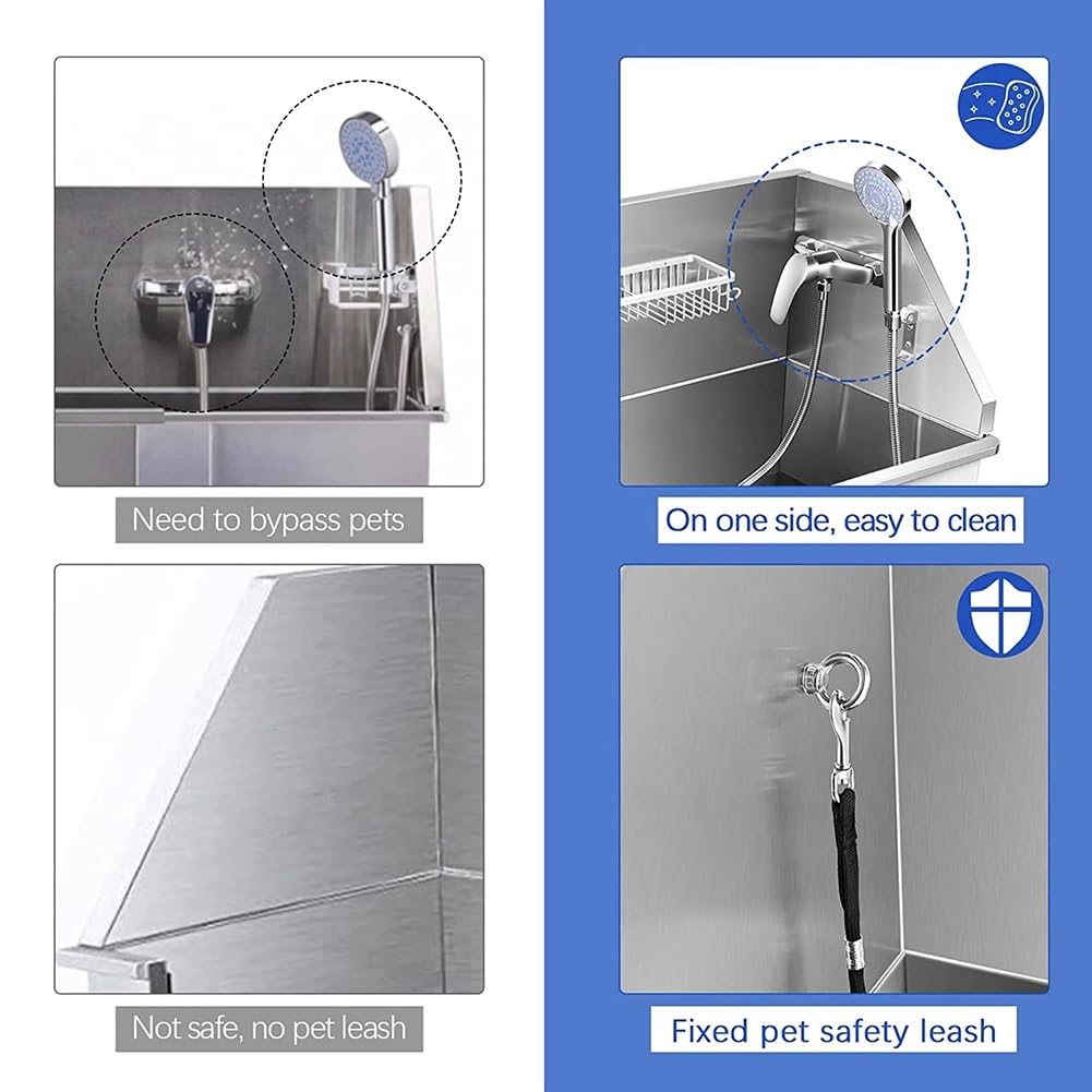 34" Stainless Steel Pet Dog Grooming Bath Tub with Walk-in Stairs R28225