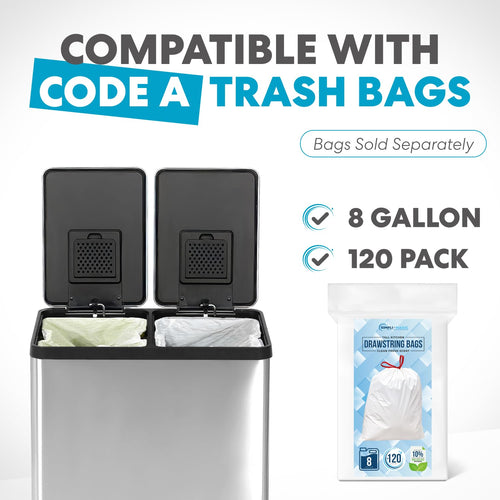 16 Gallon Dual Compartment Stainless Steel Step Trash Can R42214