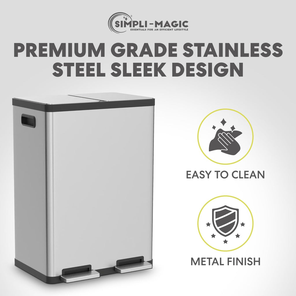 16 Gallon Dual Compartment Stainless Steel Step Trash Can R42214