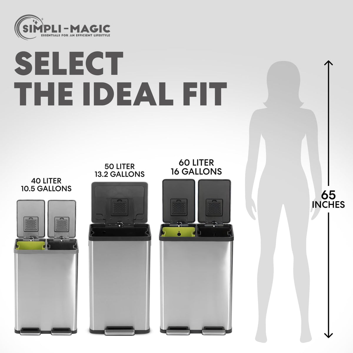 16 Gallon Dual Compartment Stainless Steel Step Trash Can R42214