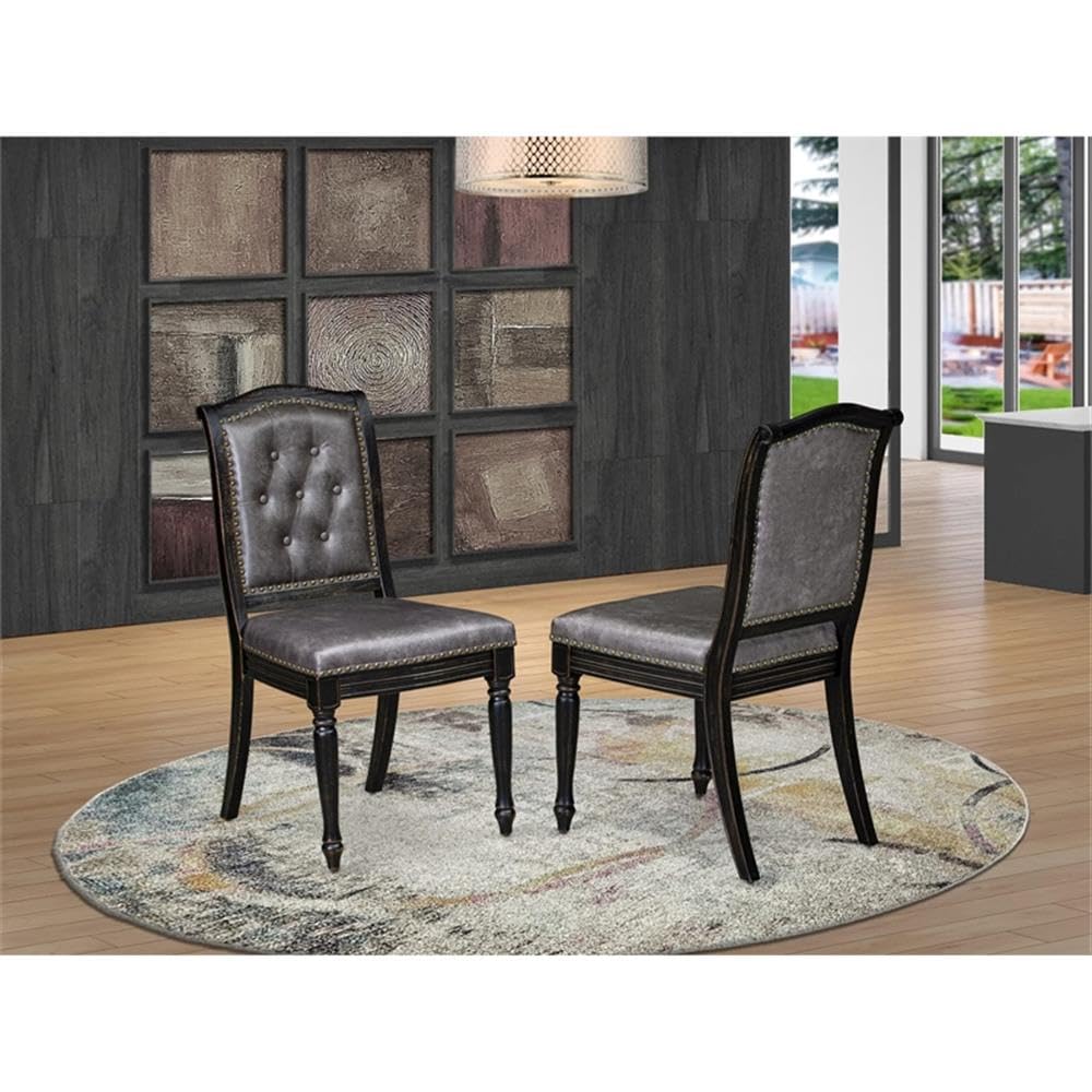 Black Acacia Wood Dining Chairs Set of 2 Y619536