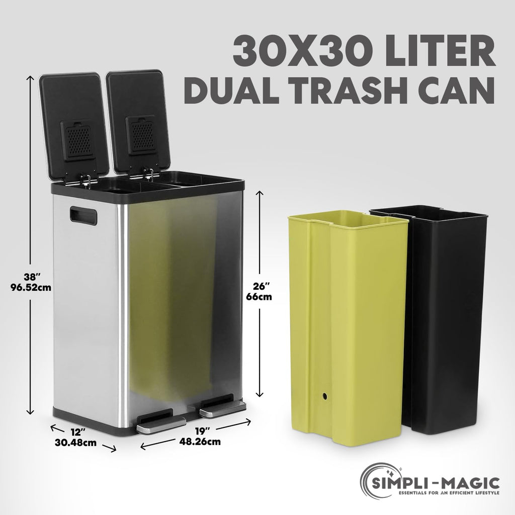 16 Gallon Dual Compartment Stainless Steel Step Trash Can R42214