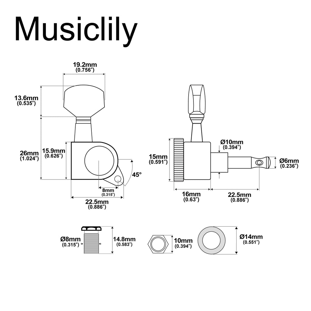6 Inline Locking Tuners Set Black K9880