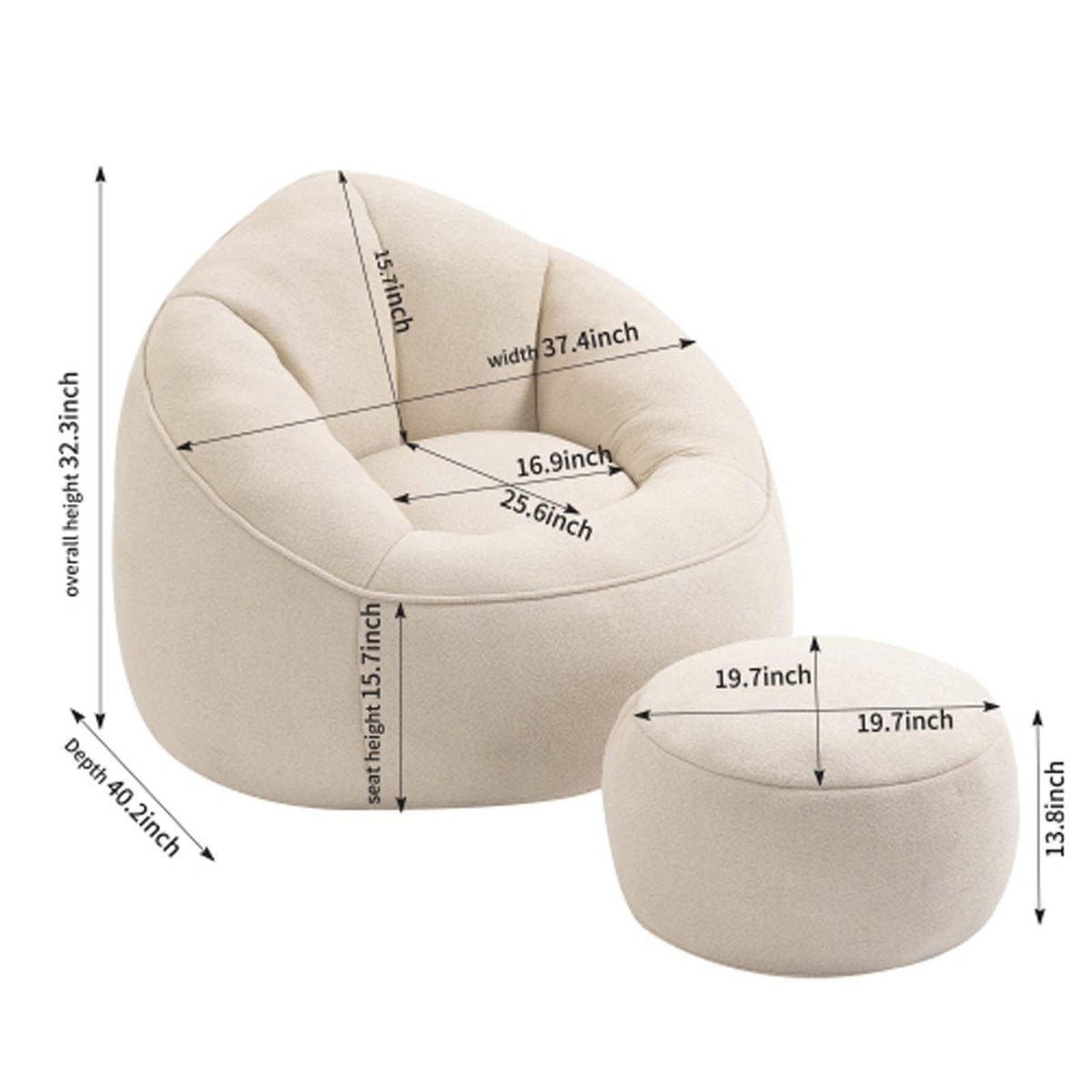 Memory Foam Bean Bag Chair with Ottoman P4324