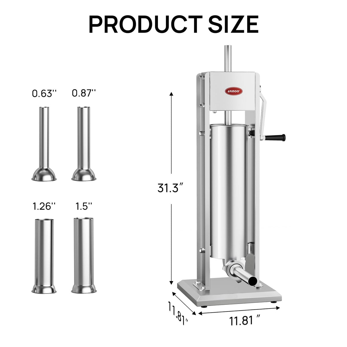 7L Stainless Steel Vertical Sausage Stuffer with 4 Stuffing Tubes V4734