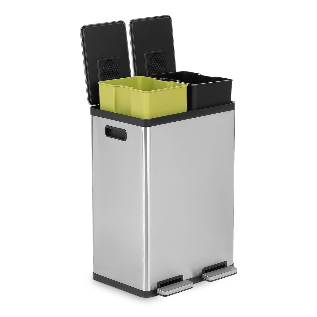 16 Gallon Dual Compartment Stainless Steel Step Trash Can R42214