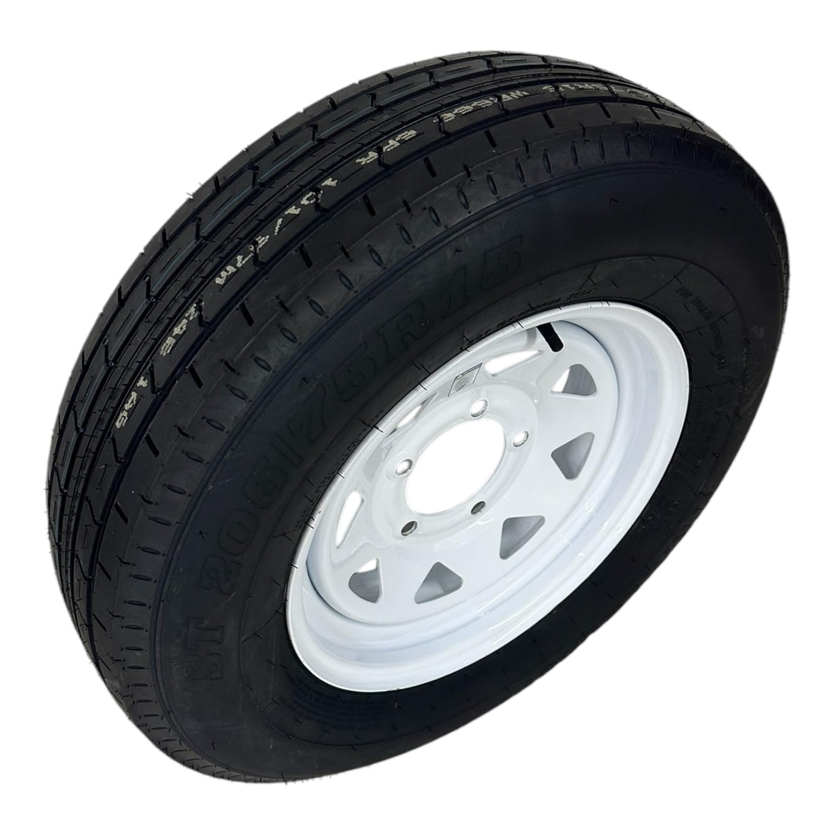 ST205/75R15 Trailer Tire on Rim Load Range C 6 Ply 5 Lug White Spoke Wheel K937806