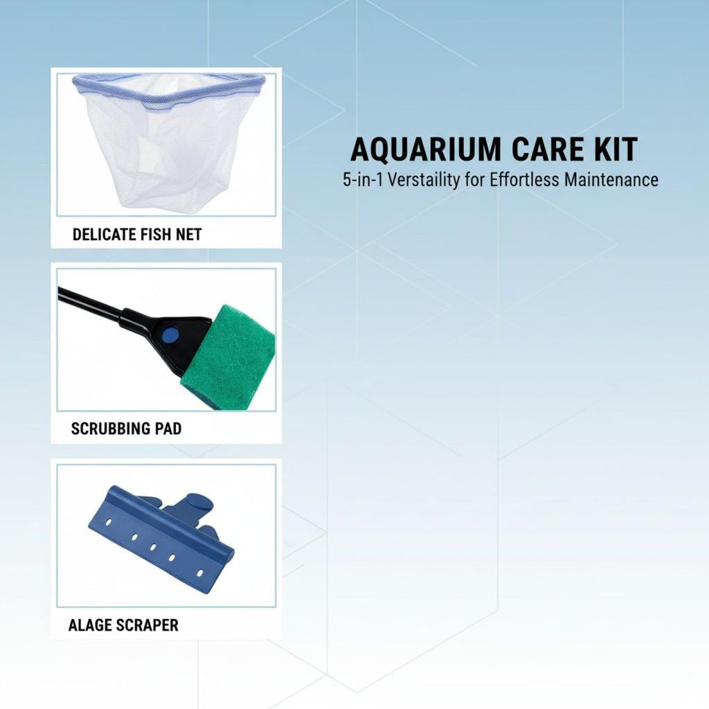 5 in 1 Aquarium Cleaning Kit with Algae Scraper Gravel Rake Fish Net and Brush Z7121