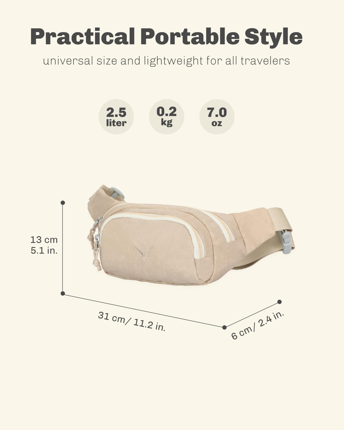 Rolling Backpack with Wheels 43L with Waist Pack Beige E56999