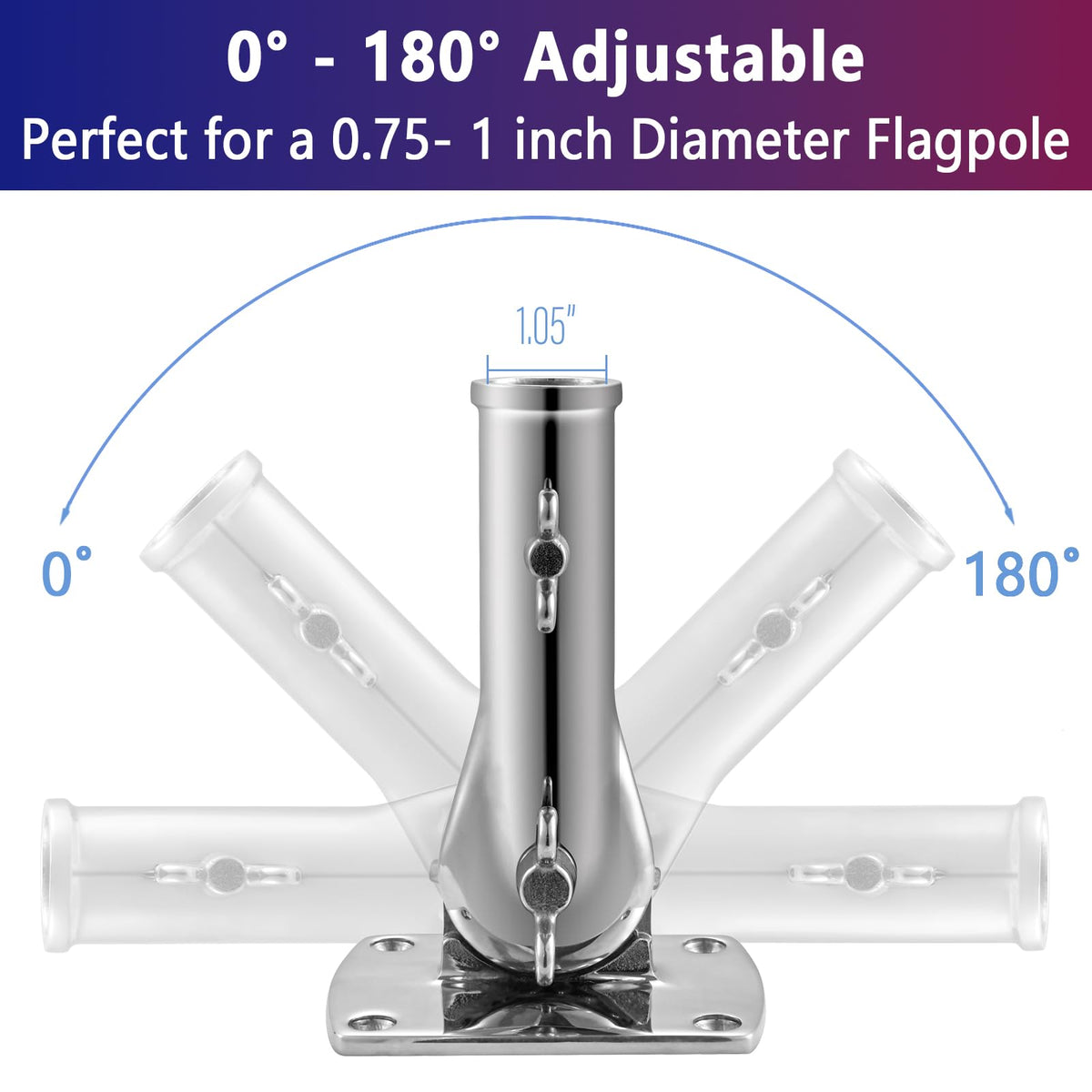 316 Stainless Steel Flag Pole Holder Bracket with Drain Hole, 1" L6438