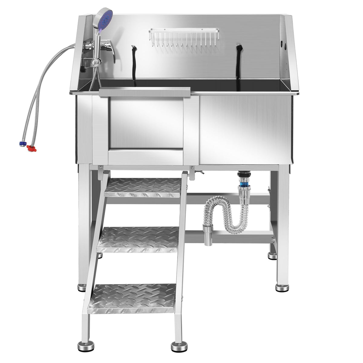 34 Inch Stainless Steel Dog Grooming Bathtub with Anti-Slip Stairs V783