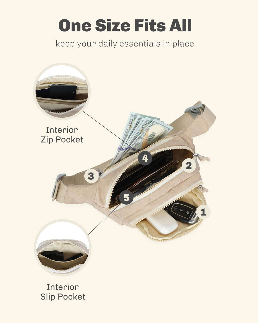 Rolling Backpack with Wheels 43L with Waist Pack Beige E56999