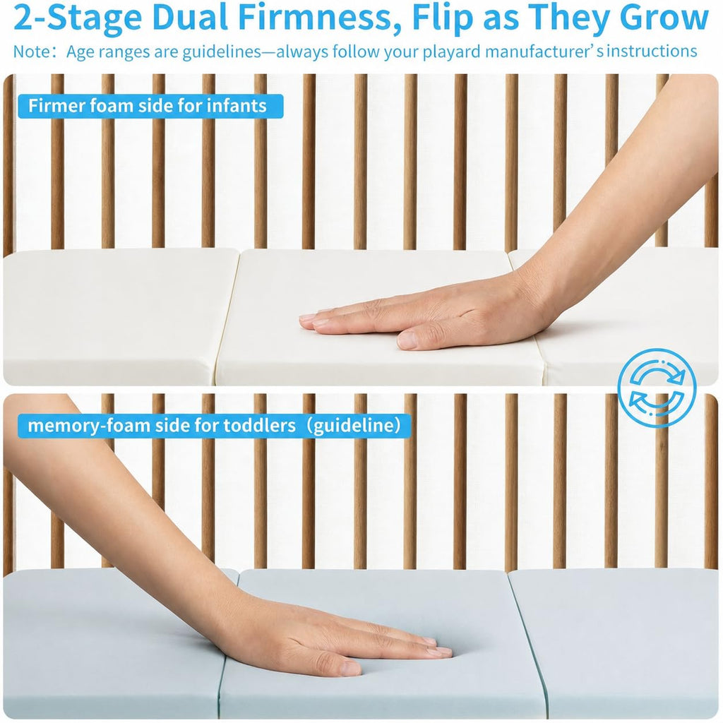 Trifold Pack and Play Mattress 38x26, Dual Sided Foldable Waterproof Washable Portable Crib Mattress Topper with Carry Bag O4219