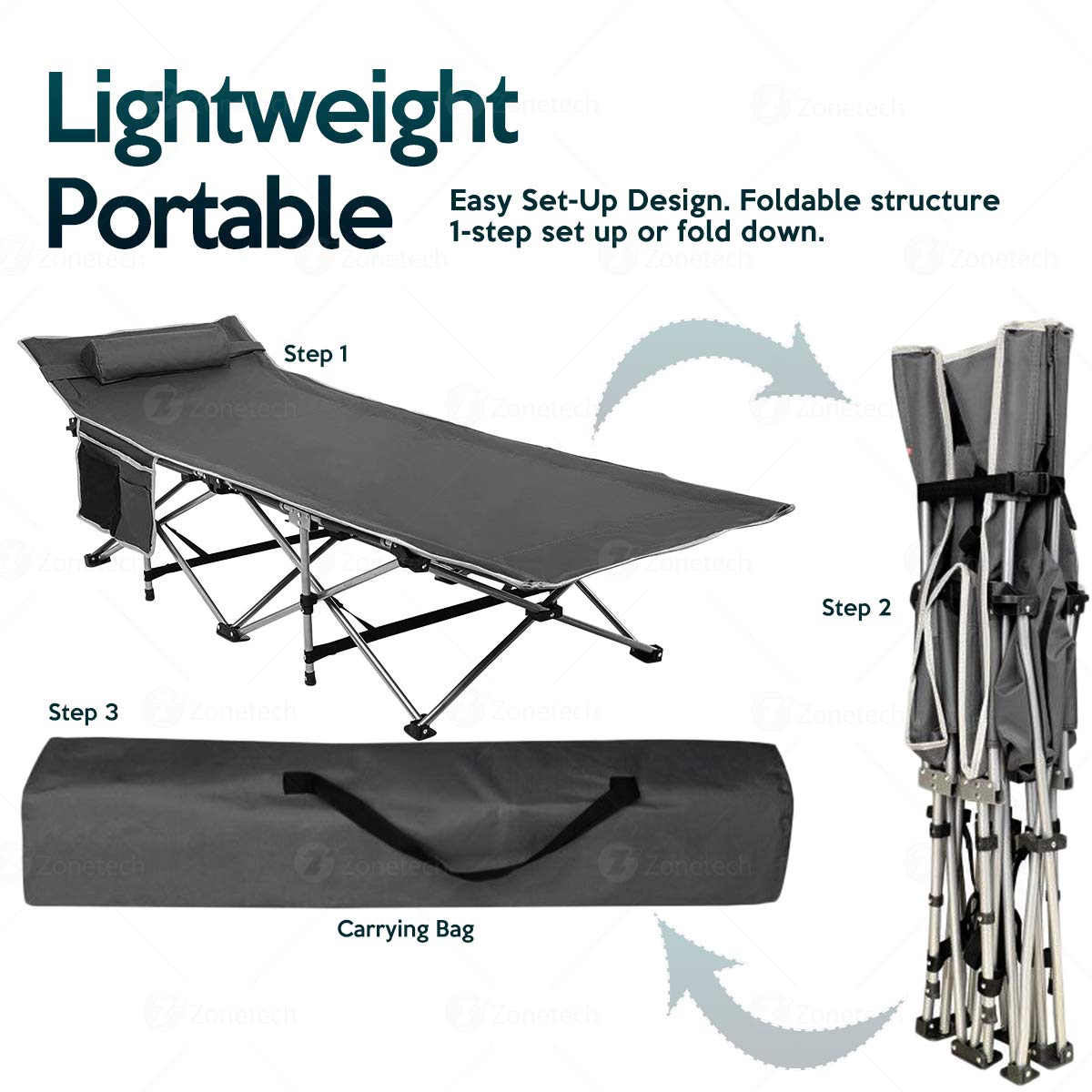 Folding Lightweight Portable Heavy Duty Travel Cot with Large Pocket E567533