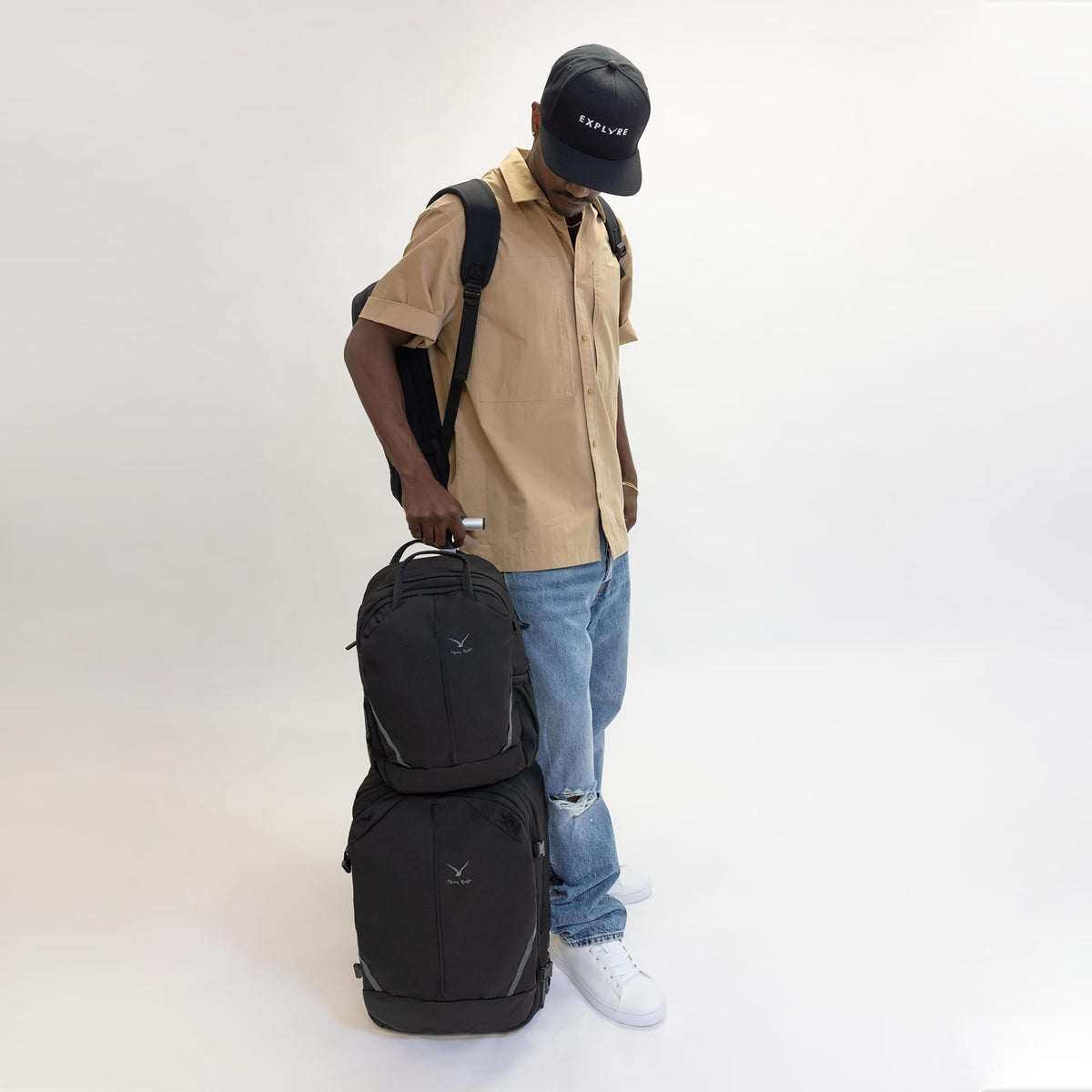 Rolling Backpack with Wheels 43L with Waist Pack Beige E56999