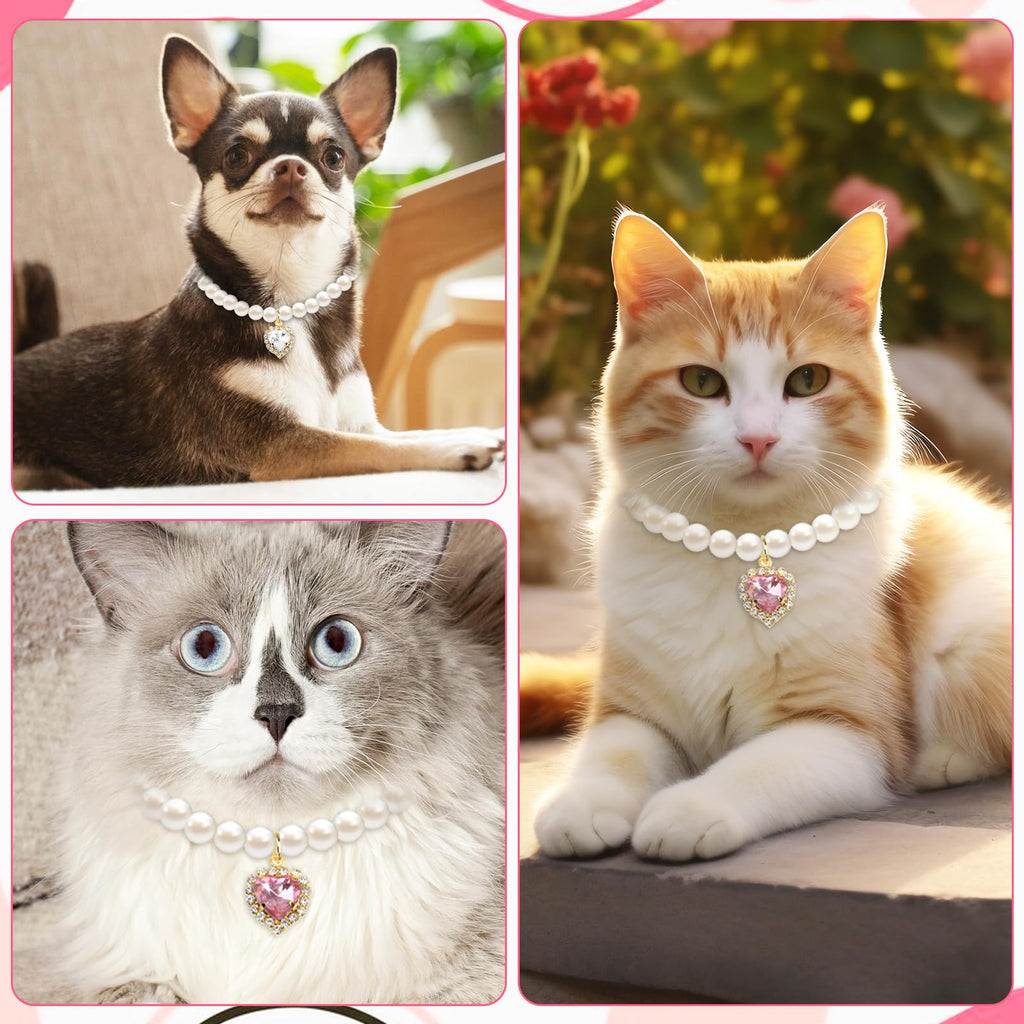 Pink White Pearl Cat Dog Collar I96106