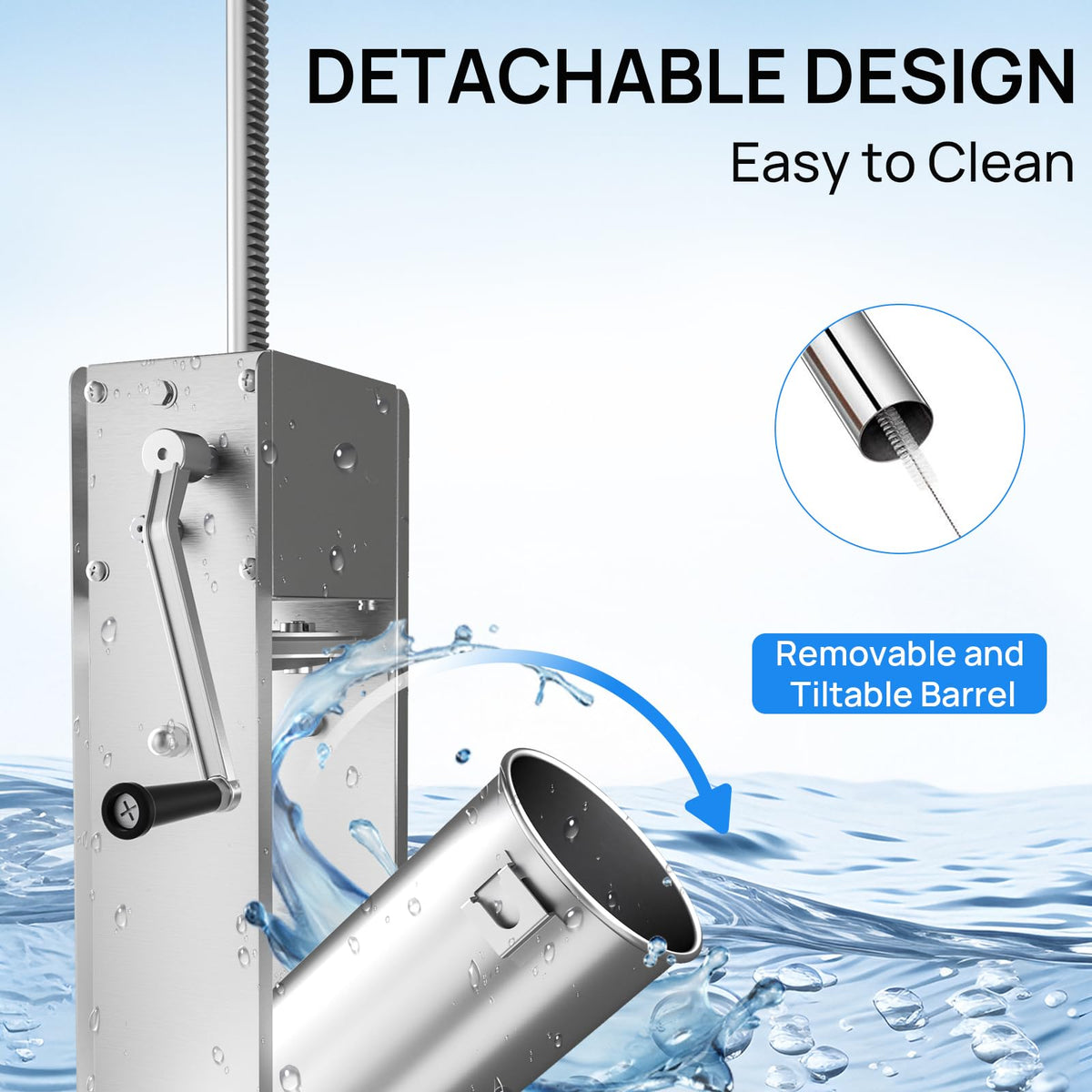 7L Stainless Steel Vertical Sausage Stuffer with 4 Stuffing Tubes V4734
