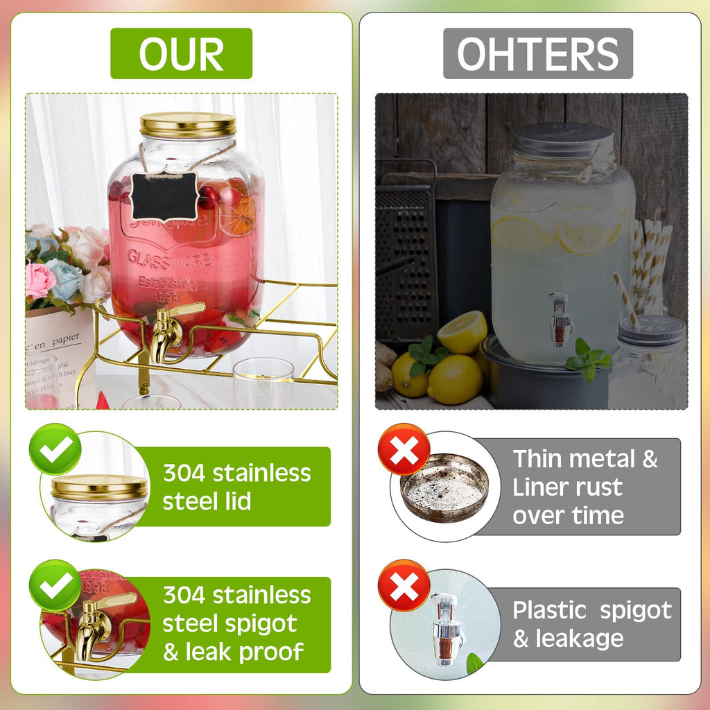 2 Pcs 2 Gallon Glass Drink Dispenser with Stand N942454