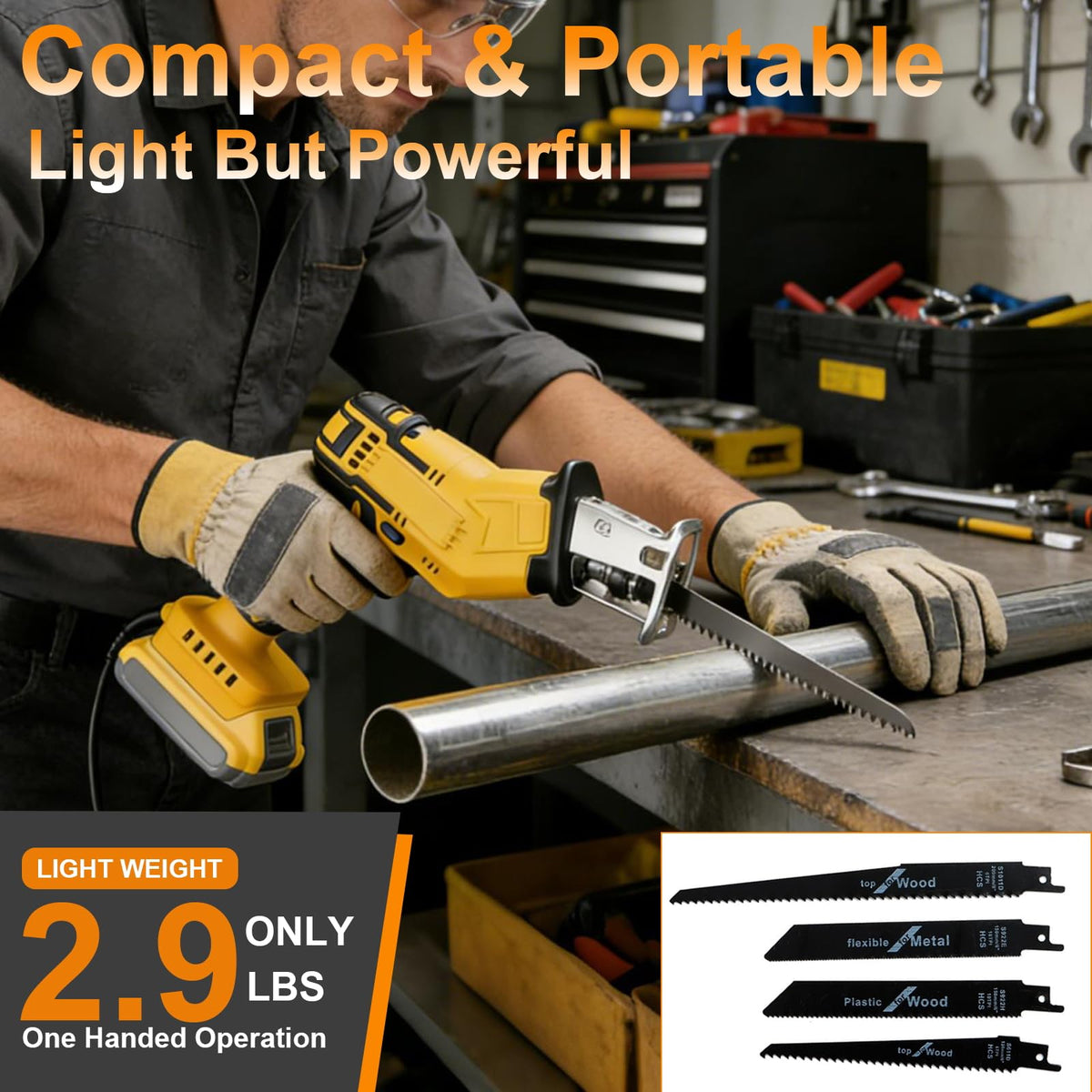 Cordless Reciprocating Saw 0-3500 SPM Variable Speed with 4 Blades X73878