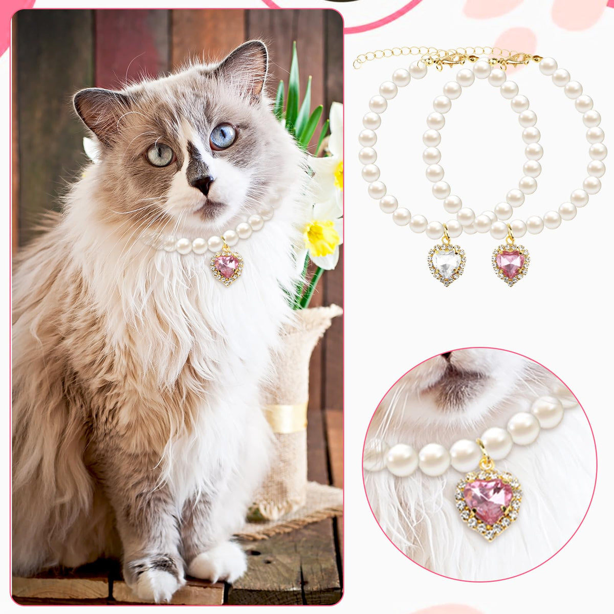 Pink White Pearl Cat Dog Collar I96106