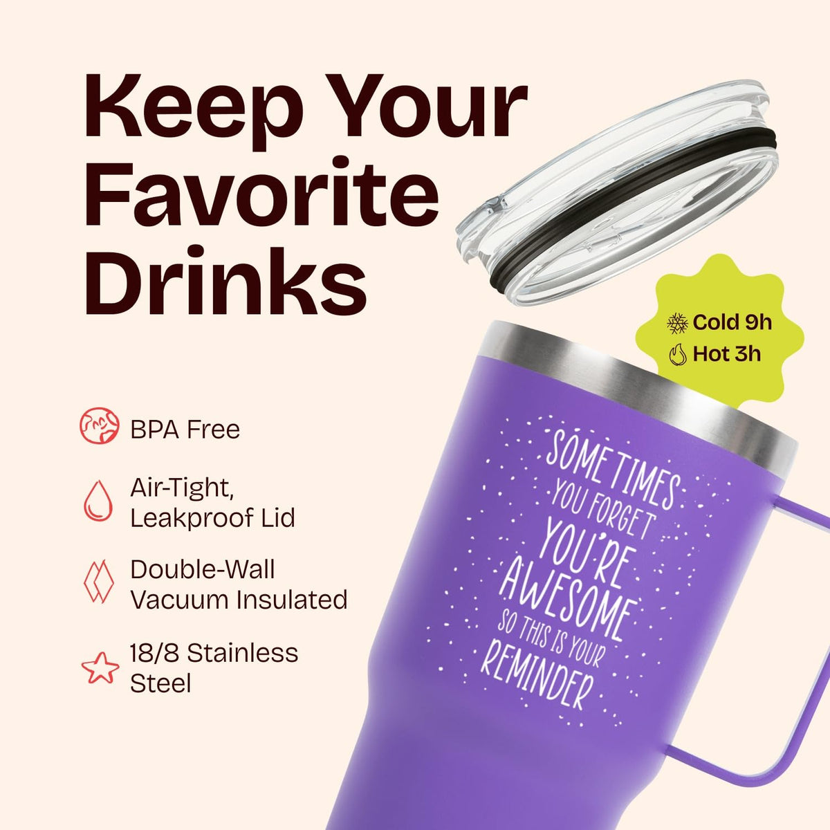 20 Ounce Vacuum Insulated Tumbler With Handle Purple X528