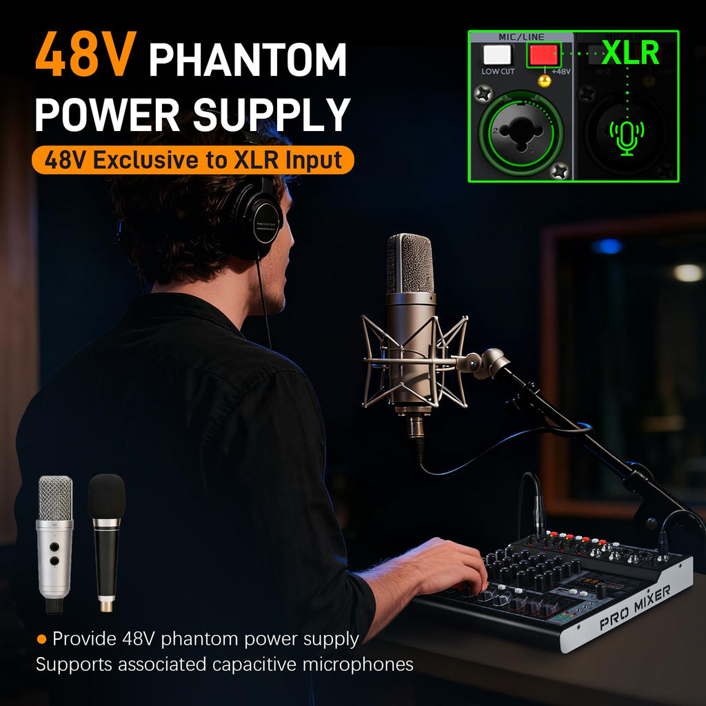 6 Channel Bluetooth Audio Mixer with 2 XLR Inputs F8662