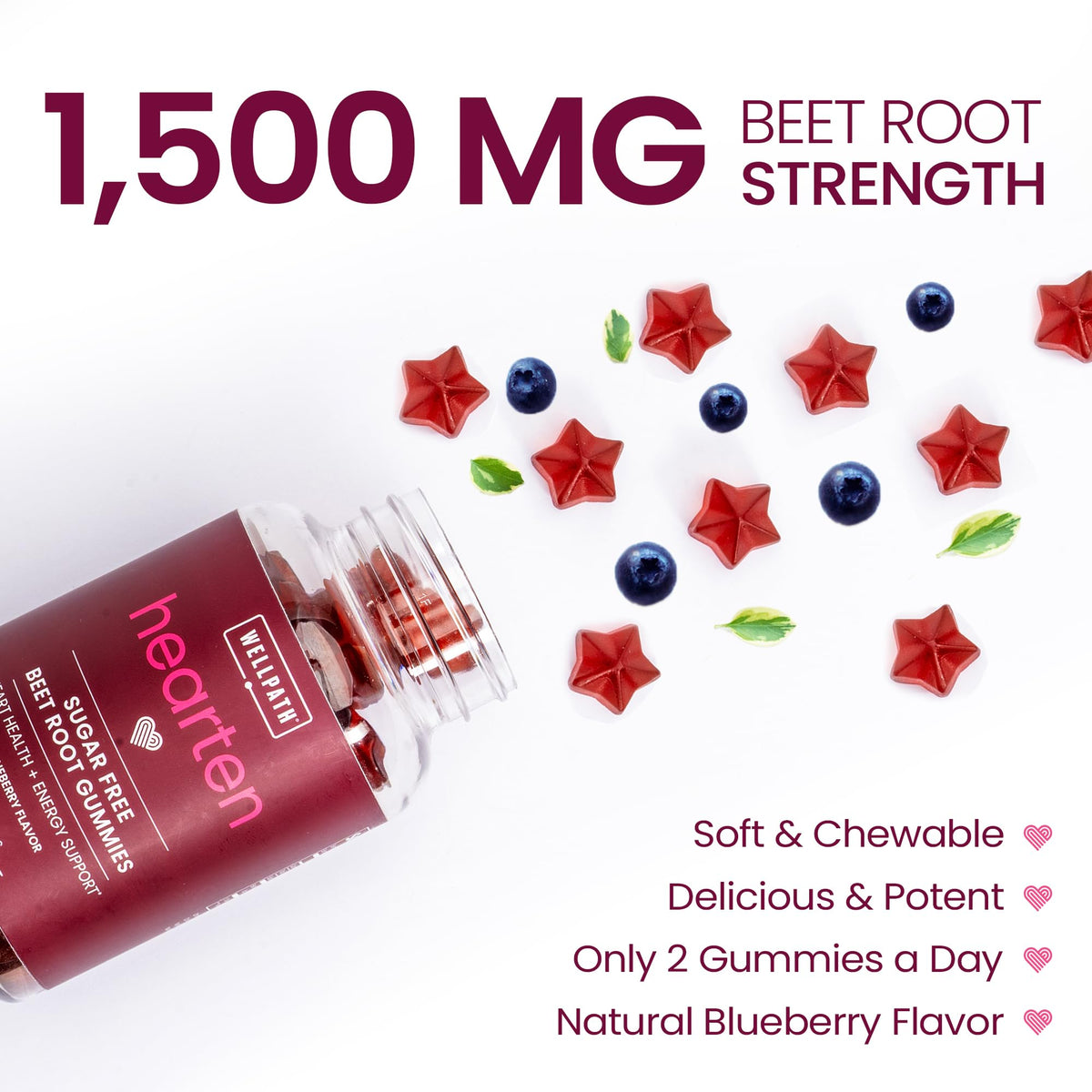 Sugar Free 1500 mg Blueberry Flavor Beet Root Gummies 60 Ct N902942