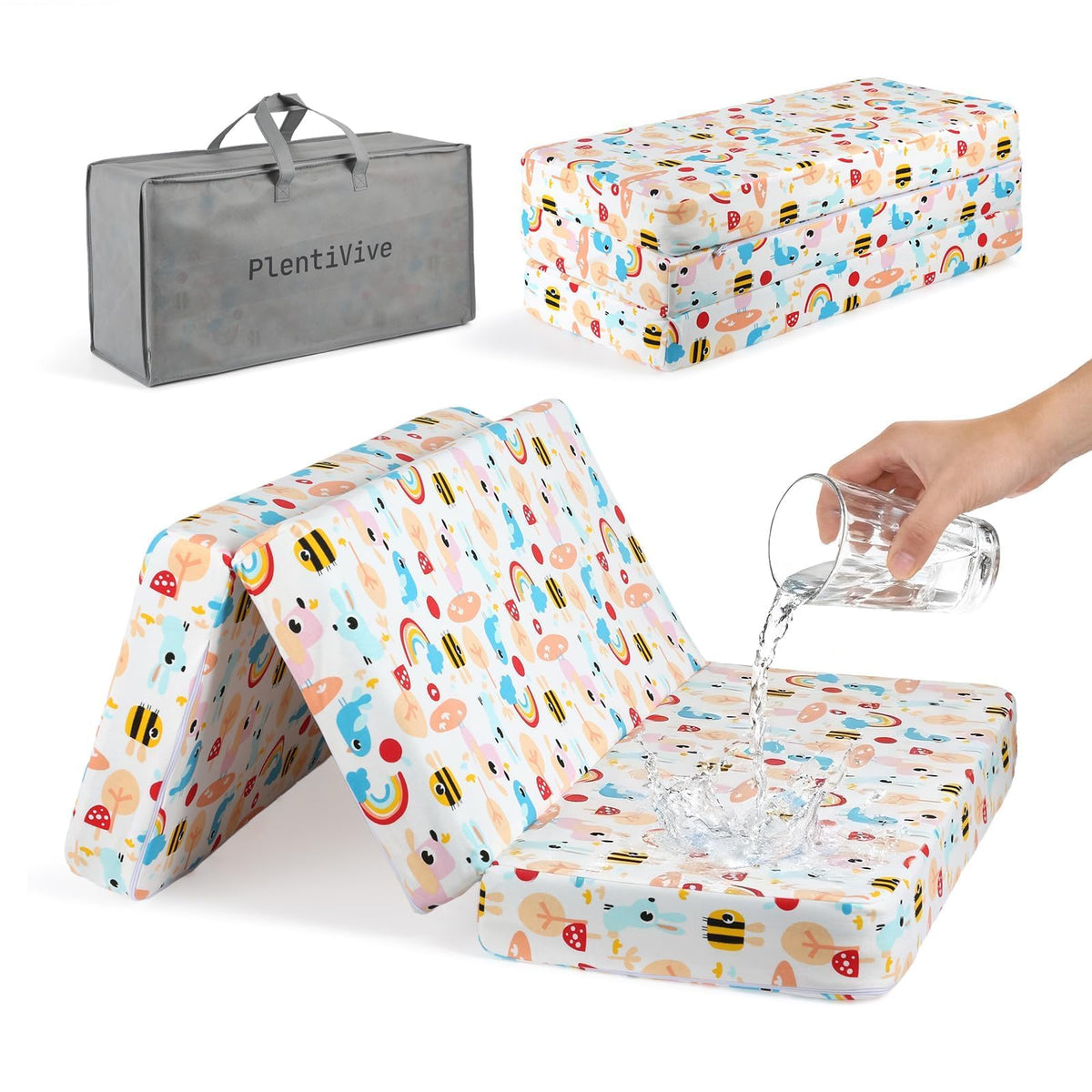 Trifold Pack and Play Mattress 38x26, Dual Sided Foldable Waterproof Washable Portable Crib Mattress Topper with Carry Bag O4219