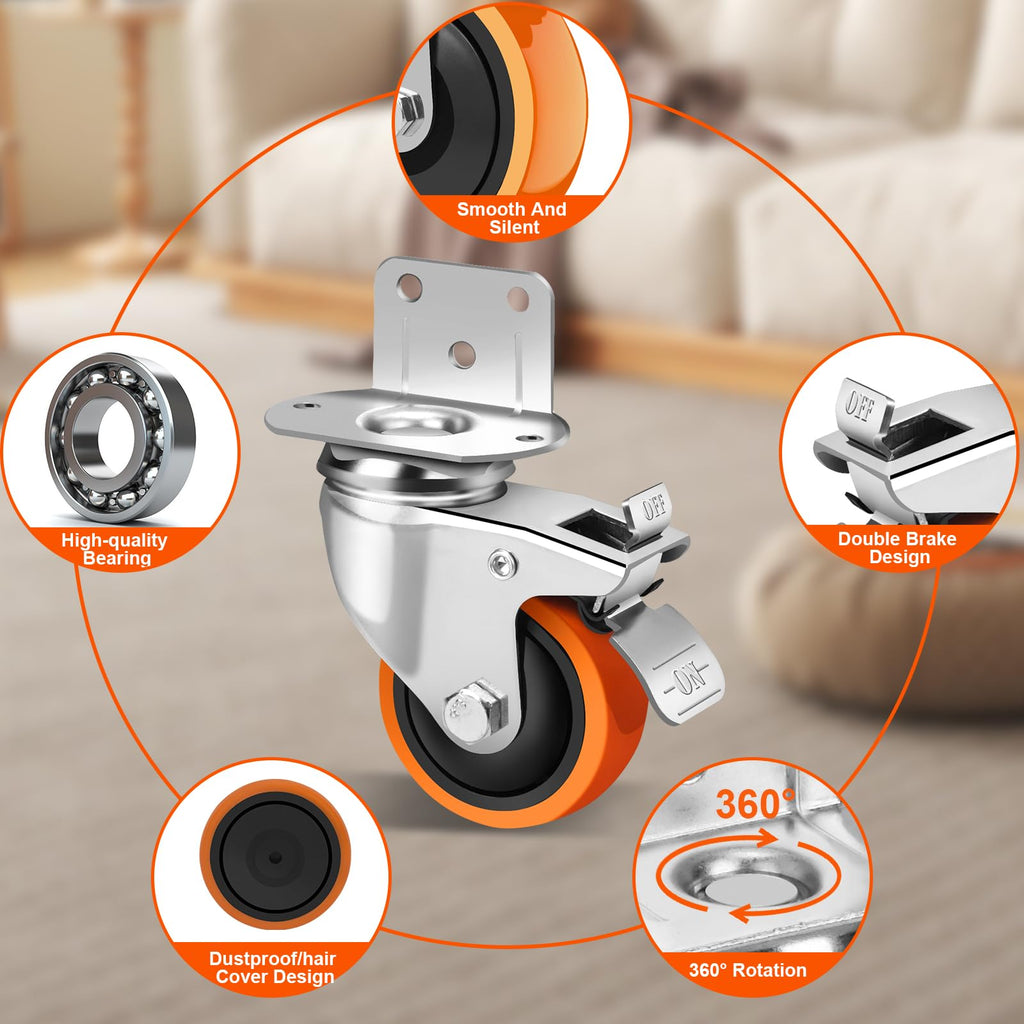 3 Inch Side Mount Casters Set of 4 with Brakes I23121
