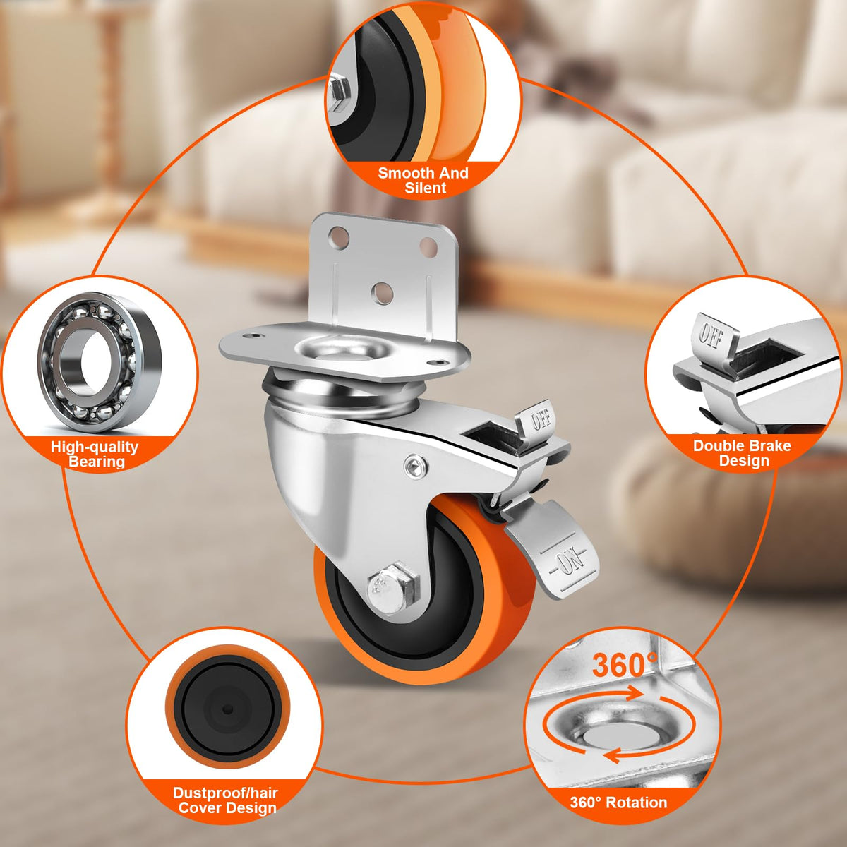 3 Inch Side Mount Casters Set of 4 with Brakes I23121