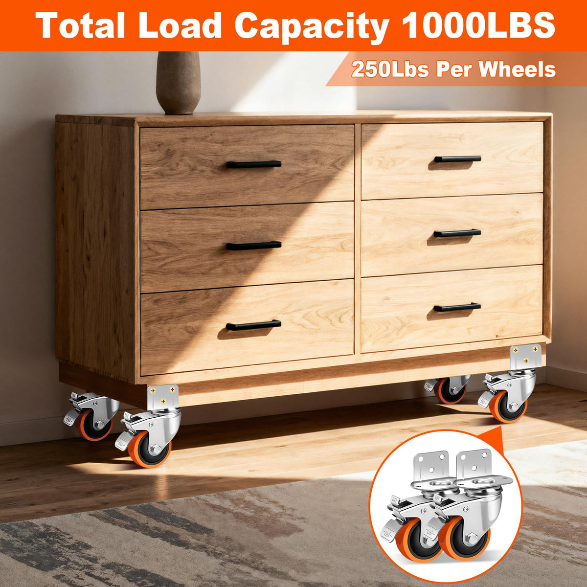 3 Inch Side Mount Casters Set of 4 with Brakes I23121