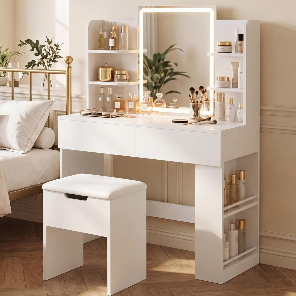 White Vanity Desk Set with LED Mirror G665848