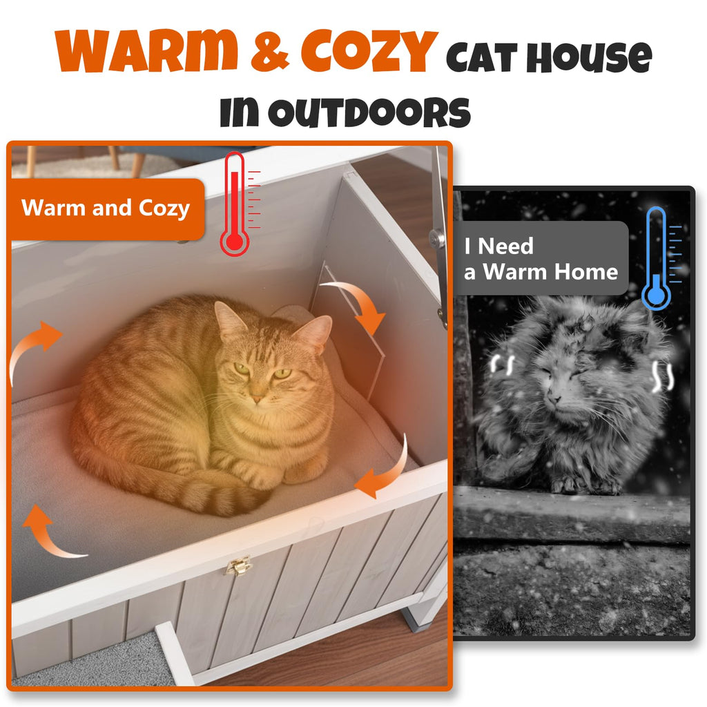 Weatherproof Wooden Outdoor Cat House with Escape Doors L541661