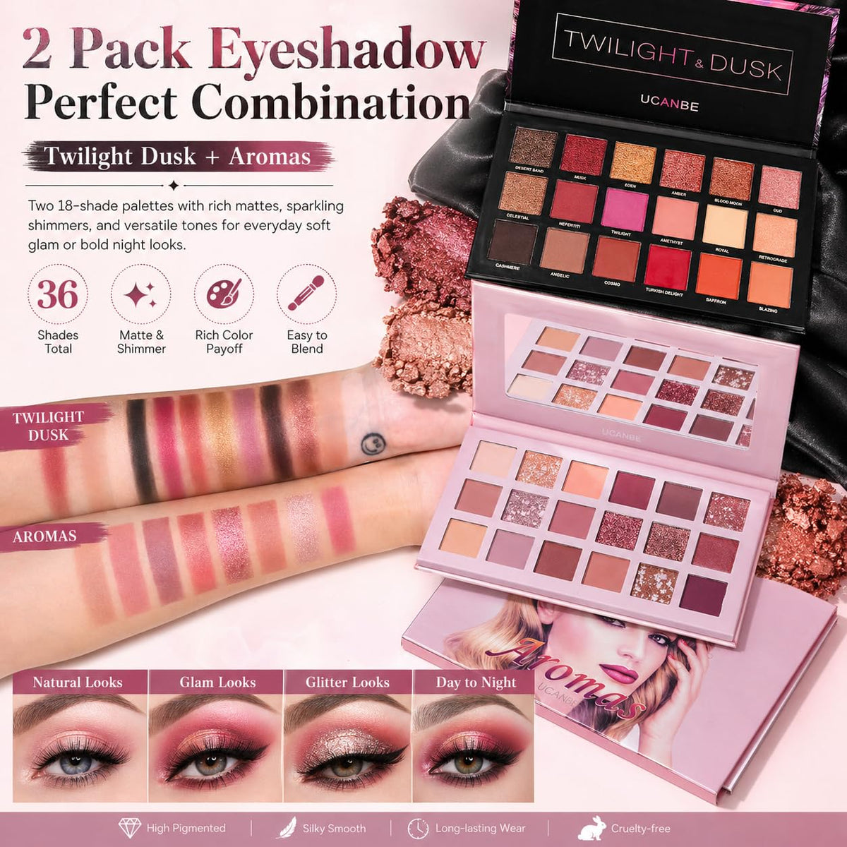 Nude Eyeshadow Palette Makeup Set, Matte Shimmer Glitter Pressed Pearl K287768