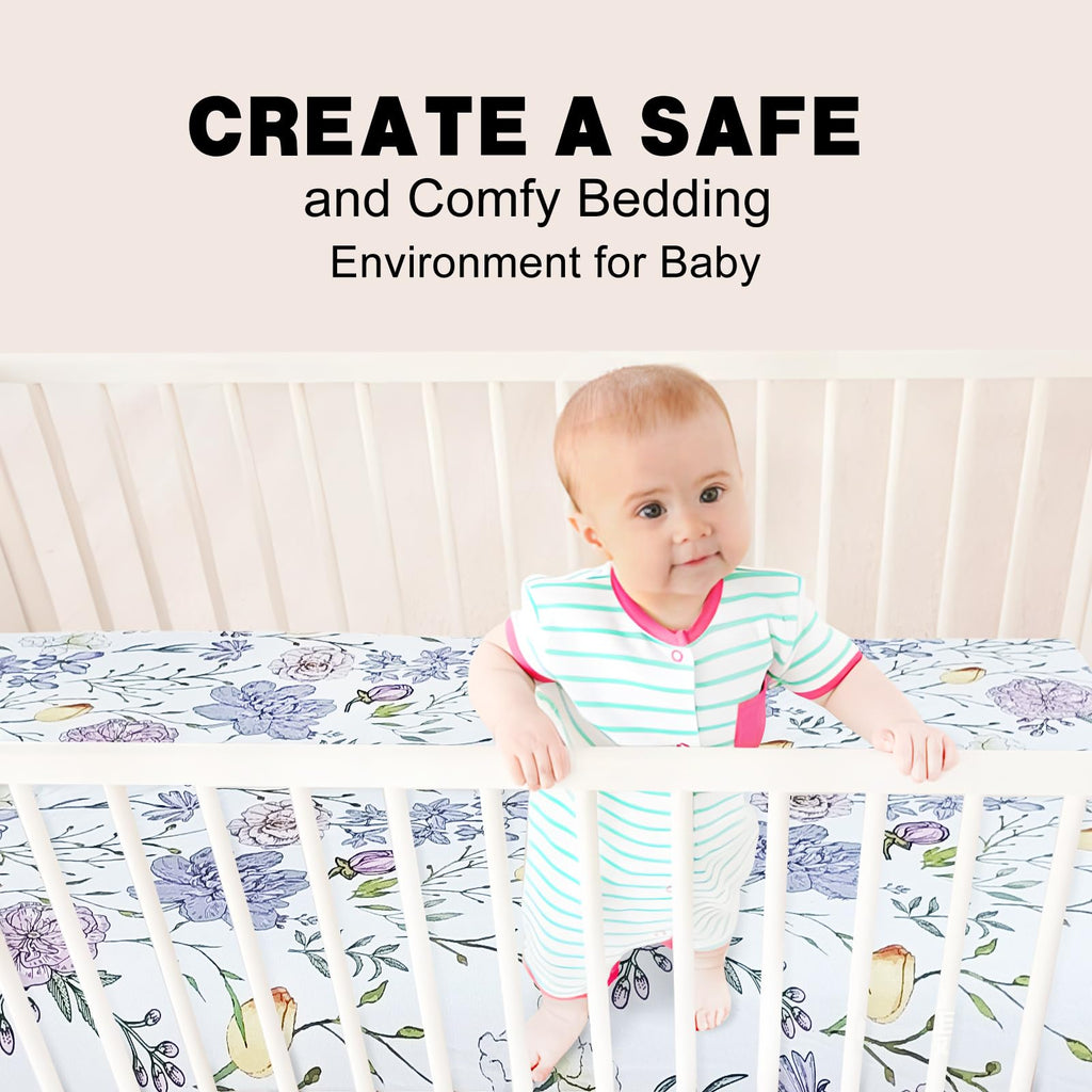 Soft Floral Crib Sheets 3 Pack 28'' X 52'' Fitted Microfiber Violet X24920