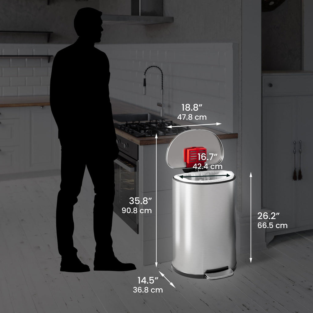 50L Stainless Steel Step Trash Can with Odor Filter and Removable Bucket W152