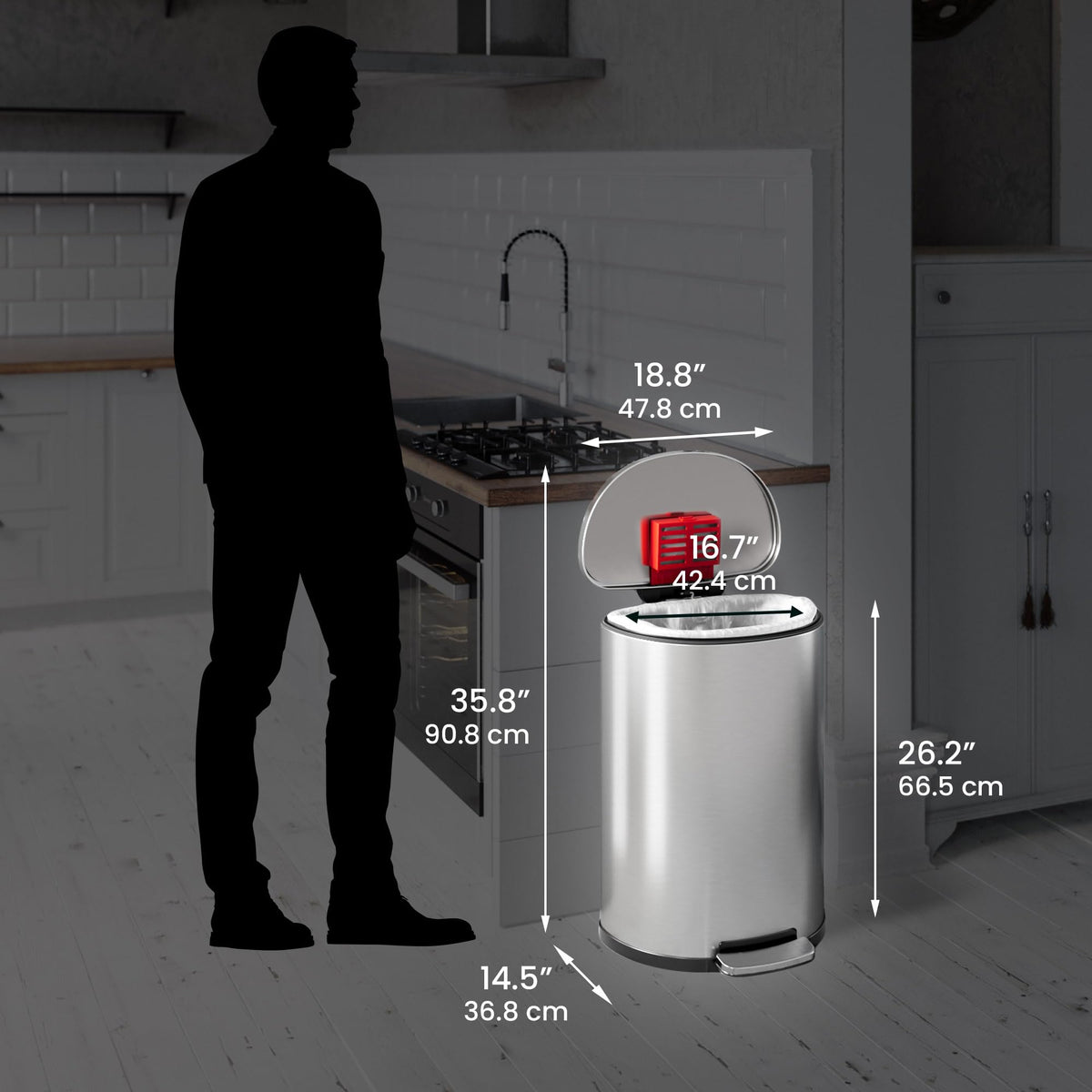 50L Stainless Steel Step Trash Can with Odor Filter and Removable Bucket W152