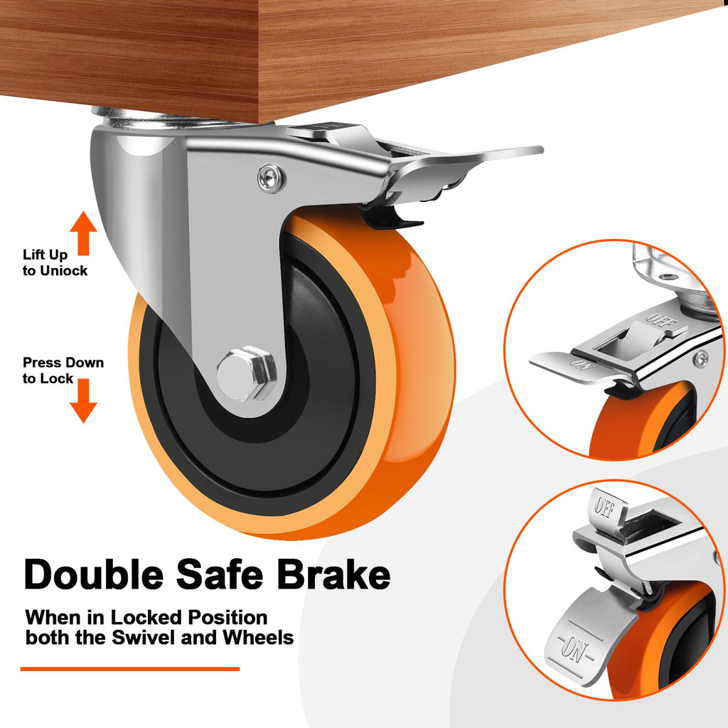 3 Inch Side Mount Casters Set of 4 with Brakes I23121