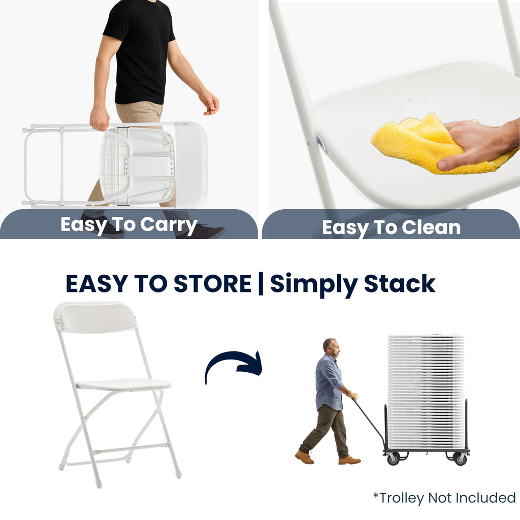White Plastic Folding Chairs Set of 10 Steel Frame G806440