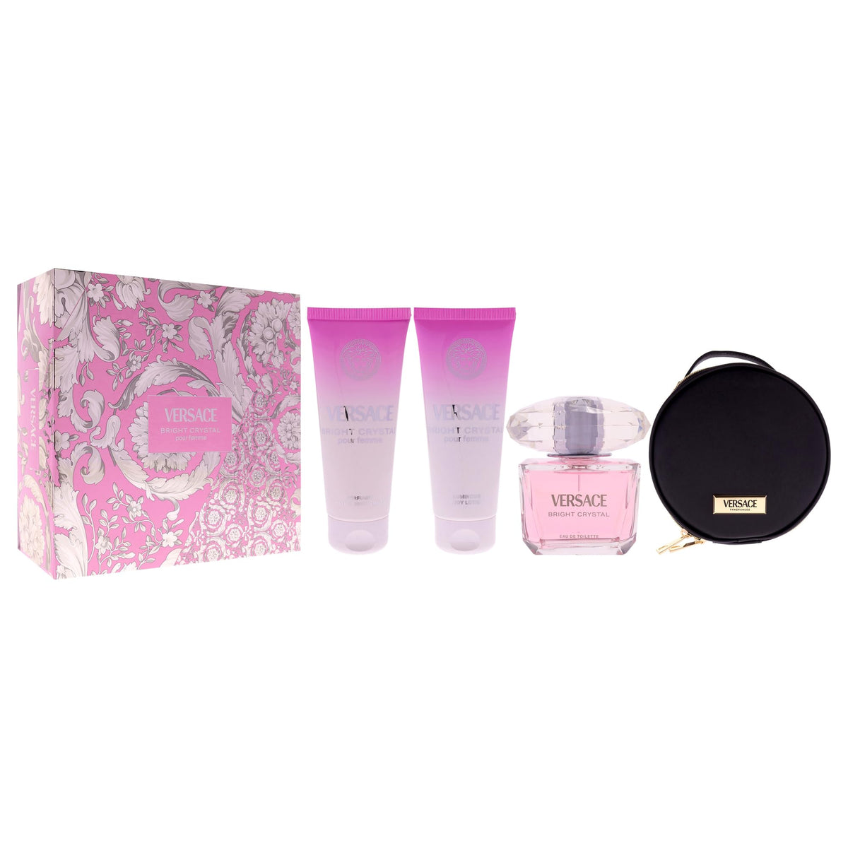 4 Pc Gift Set 3oz EDT Spray, 3.4oz Body Lotion, 3.4oz Shower Gel, Round Make Up Case H355
