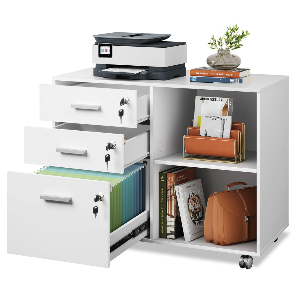 White 3 Drawer Wood File Cabinet with Lock M197331