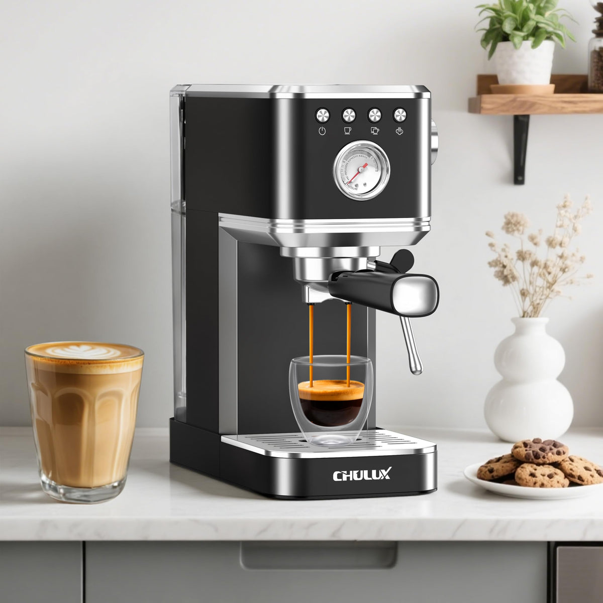 Slim Espresso Machine with Milk Frother O3546